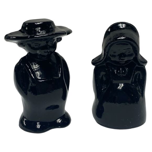 Eli & Sarah Figurines Amish Children Couple Boyd Art Glass 2001 Black - Picture 1 of 7